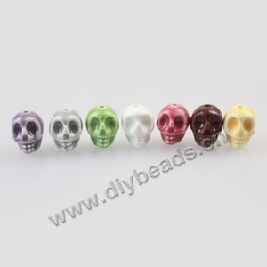 Bead, porcelain, multicolored, 14x11mm skull. Sold per pkg of 200ps.