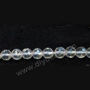 Bead, quartz crystal (natural), 6mm 64faceted round. Sold per 14-inch strand