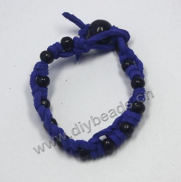 Bracelet, faux suede cord bracelet, brads braided bracelet,large beads, customized size, Sold per pkg of 10pcs.