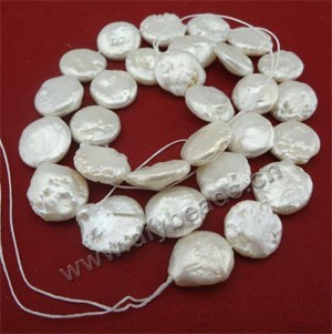Pearl baroque, cultured freshwater ,white, 12-13mm flat round, Mohs hardness 2-1/2 to 4. Sold per pkg of (10) 16-inch strands