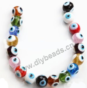 Bead mix, lampworked glass, multicolored, 16mm round with wards off the evil eye design. Sold per pkg of 70beads.