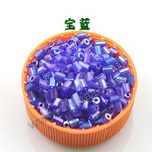Bugle bead, glass,rainbow ,cobalt blue  ,#1(2x2mm) beads. Sold per pkg of 80 grams,approximately 4,500ps.