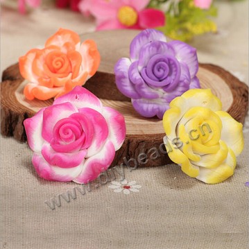 Bead, polymer clay,mixed color,30x12mm flower. Sold per pkg of 20.