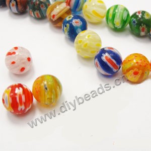 bead,millefiori glass,multicolored ,14mm round,approximately 32ps/strand 