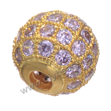 Bead,brass,gold plated,pave purple rhionestone,round,8mm,Sold per pkg of 20 pieces.