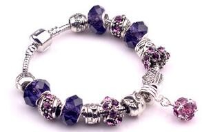 Bracelet,alloy, Beaded bracelet , Amethyst charm, Sold per pkg of 10ps