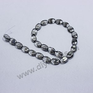 Bead ,silver-plated glass, clear, 11x8mm flat oval. Sold per pkg of ten 29cm strand.