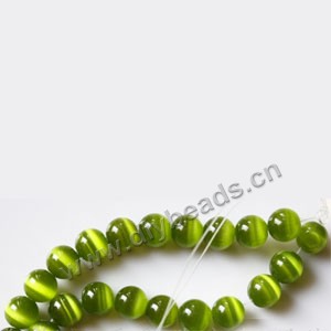 Bead, cat's eye glass,grass green, 10mm round, quality grade. Sold per 14.5-inch strand.