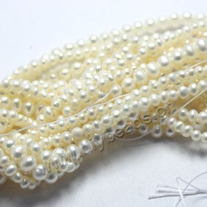 Pearl, cultured freshwater, white, 4mm potato , A- grade. Sold per pkg of (50) 15-inch (39cm) strands.