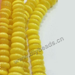 Bead, cat's eye glass, yellow,5x10mm rondelle. Sold per 15-inch strand.