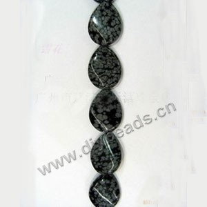 Bead, snowflake obsidian (natural), 40x33mm twisted flat teardrop, Mohs hardness 5 to 5-1/2. Sold per 15-inch strand