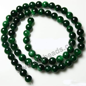 Bead, green "jade" (dyed), 8mm round. Sold per 15-inch strand