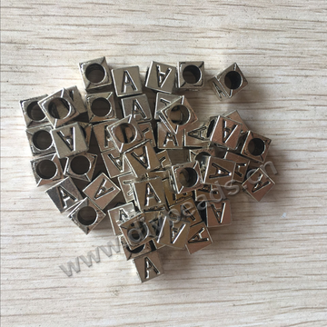 Christmas gift 7mm alloy plating square shape letter pendent with big hole beads