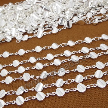 Chain,copper,2x3mm with 6x10mm beads,silver plated. Sold per pkg of 10 meters.