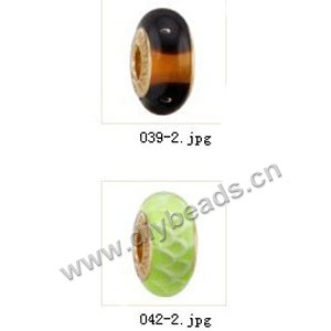 Bead,big-hole beads ,lampworked glass with brass grommets,mixed colors and designs,6x12mm-8x14mm rondelle ,4mm spiral hole,sold per pkg of 10ps