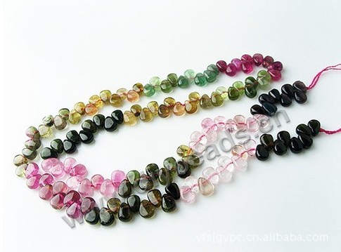 Bead, multicolored tourmaline (natural), 6.5x5x3mm top-drilled flat teardrop, A grade. Sold per 16-inch strand.