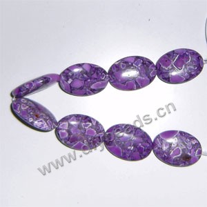 Bead, howlite (dyed), purple, 18x25mm flat oval. Sold per 16-inch strand .factory price. 