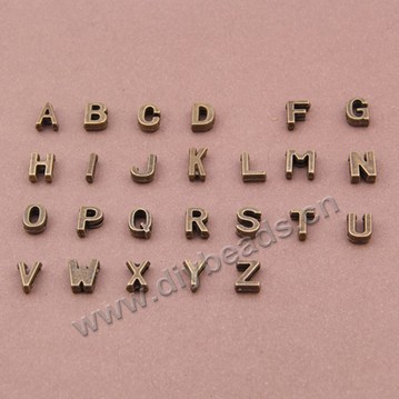 Bead, alloy, 7*8mm, 260 alphabets one bag, Sold per pkg of 1 bag.