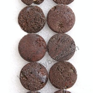 Bead, red lava rock (natural), 25mm flat round. Sold per 14-inch strand.