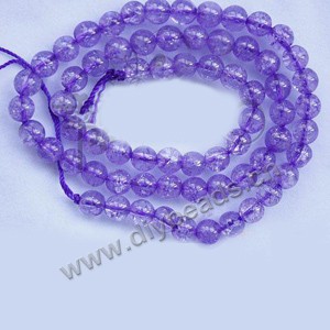 Bead, ice flake quartz (heated/dyed), purple, 6mm round. Sold per 16-inch strand