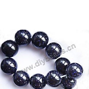 Bead, blue goldstone (manmade), 12mm round. Sold per 16-inch strand