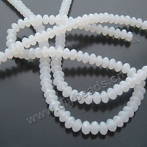 bead,glass,white opal,4x6mm hand-faceted rondelle, approximately 100ps/strand