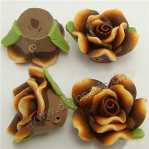 Bead, polymer clay, brown, 18mm rose. Sold per pkg of 12.