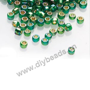 #11 seed beads,glass,emerald green,silver-lined rainbow,square hole.sold per pkg of 40g,  approximately 3200ps.