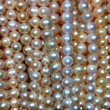 Pearl,cultured freshwater,white,9-10mm potato with ring, Agrade. Sold per pkg of one strand