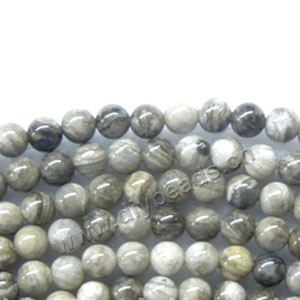 Bead, silver leaf jasper (natural), 8mm round. Sold per 16-inch strand.