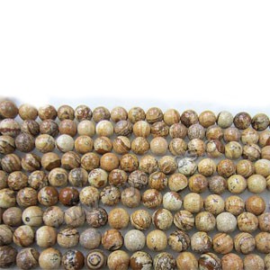 Bead, picture jasper (natural), 8mm round, Mohs hardness 6-1/2 to 7. Sold per 16-inch strands