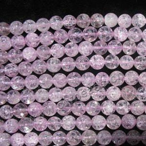 Bead, ice flake quartz (heated/dyed),pink, 6mm round. Sold per 16-inch strand