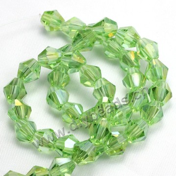 beads, glass, light green AB, facted bicone beads, 8mm, sold per package of 5 strands-(40pcs/strand).