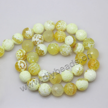 Beads, fire agate, yellow color, 10mm faceted round. Sold per pkg of 10 strands