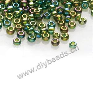 #11 seed beads,glass,lime green,rainbow,irregular round.sold per pkg of 40g,  approximately 3200ps.