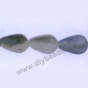 Bead, green line jasper (natural), 8x12mm teardrop,  Sold per 16-inch strand