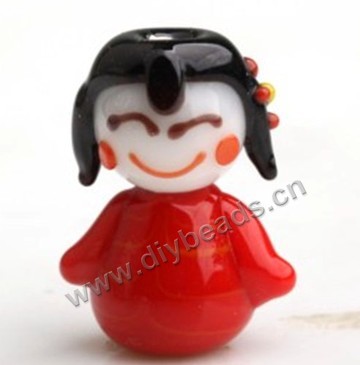 Bead,lampworked glass,red, 25*17mm lucky doll. Sold per pkg of 5.