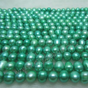 Pearl, cultured freshwater (dyed), green, 5-6mm potato. Sold per 14.8-inch(37cm) strand