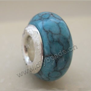 Bead,big-hole beads ,turquoise blue(imitation) and 925 silver grommets,8x14mm rondelle with 5mm hole,sold per pkg of 10ps