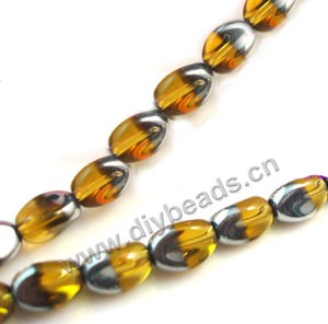 Bead ,silver-plated glass, yellow, 13x10mm twisted oval. Sold per pkg of ten 30cm strand.