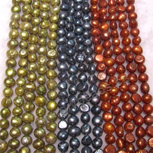 Pearl, cultured freshwater (dyed),mixed colors, 9-10mm flat-sided potato. Sold per pkg of(6) 14.8-inch(37cm) strand