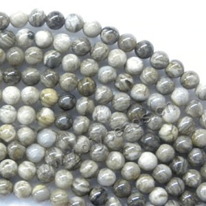 Bead, silver leaf jasper (natural), 6mm round. Sold per 16-inch strand.