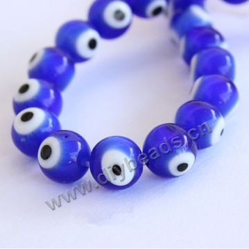 bead,Evil eye glass beads, blue,6mm round,Sold per pkg of 1strand