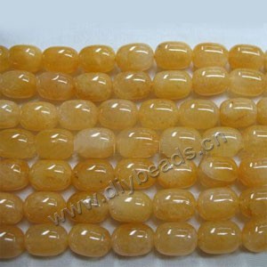 Bead, yellow "jade" (natural), 14x10mm round tube. Sold per 16-inch strand