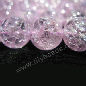 Bead, ice flake quartz (heated/dyed), pink, 10mm round. Sold per 16-inch strand