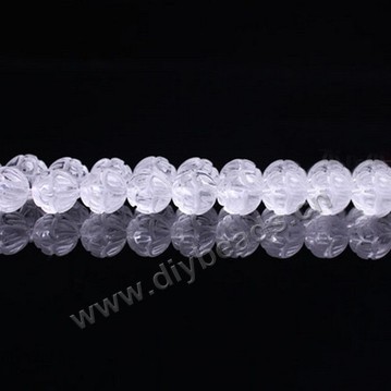 Bead,clear quartz crystal (natural), 10mm round carved lotus flower. Sold per 15-inch strand