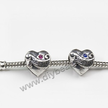 Bead,big-hole bead,alloy,red and blue heart,Sold per pkg of 10ps