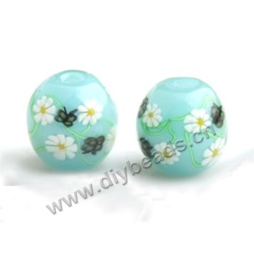 Bead,Japan lampworked glass,green flower, 16x16mm round.mini order 100pc 