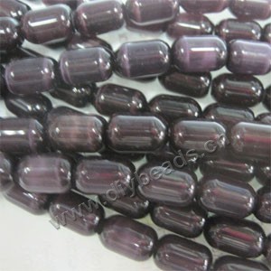 Bead, cat's eye glass,purple, 17x14mm round tube, Sold per 14.5-inch strand.