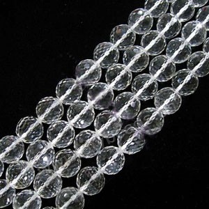 Bead,clear quartz crystal (natural), 8mm 128faceted round. Sold per 15-inch strand